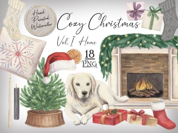 Download Cozy Christmas Watercolor Clipart Vol. 1 - Premium Bundle