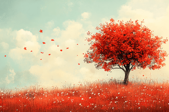 Download Red Autumn Tree Landscape Background - Land Collection